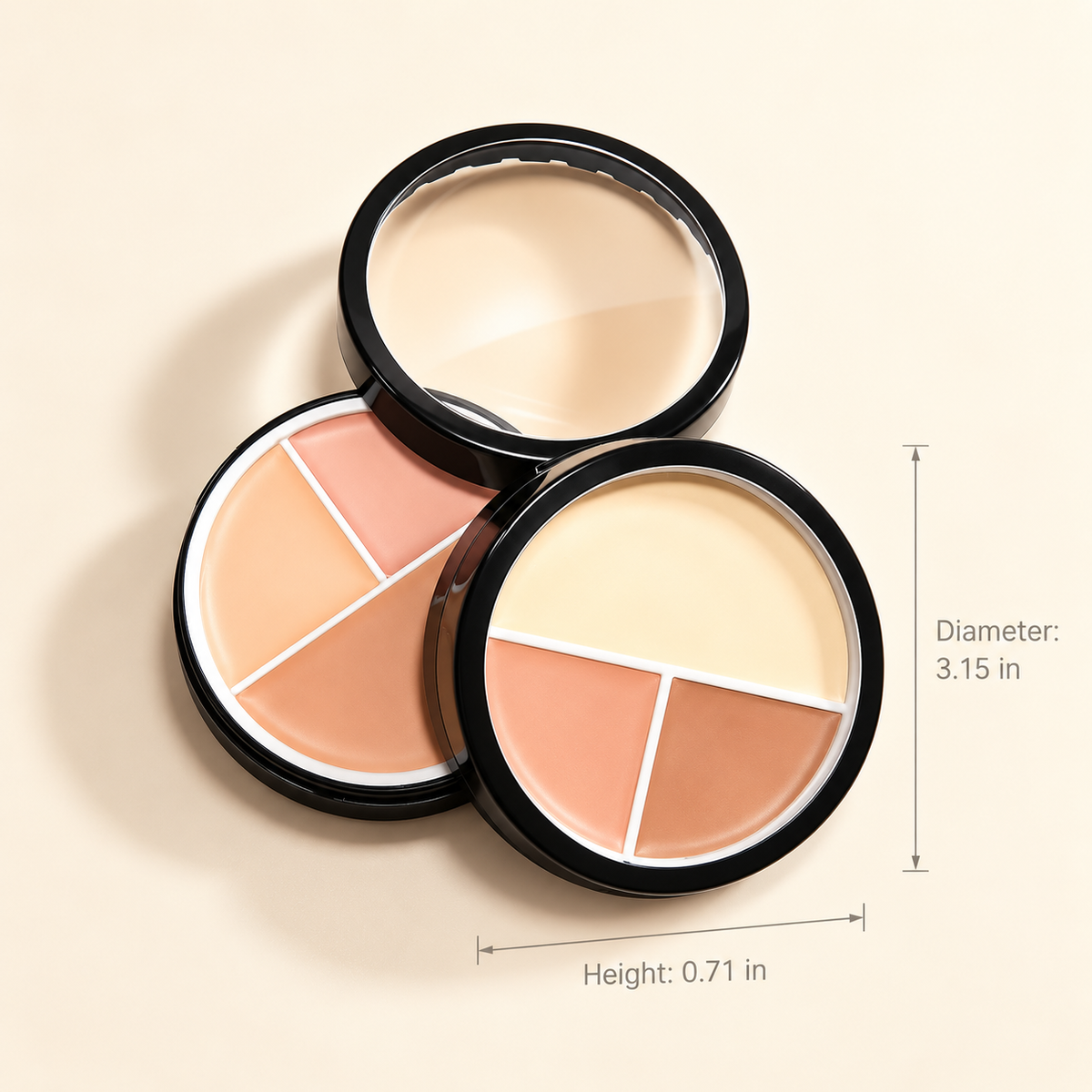 3-Color Multi-use Cream Concealer Palette, Buildable Medium to Full Coverage for Dark Circles, Blemishes and Redness