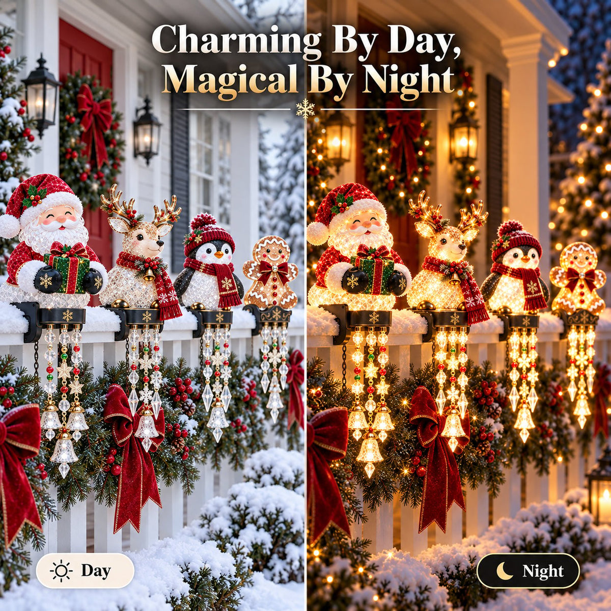 🎄 Christmas Character Railing Lights – Glowing Holiday Porch Decor