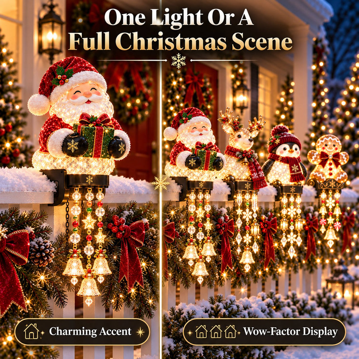 🎄 Christmas Character Railing Lights – Glowing Holiday Porch Decor