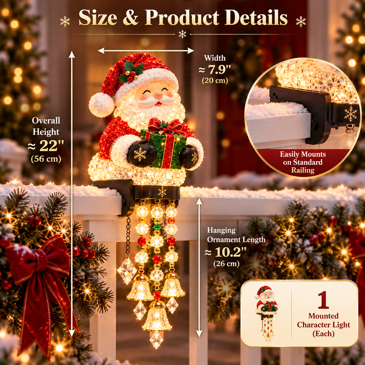 🎄 Christmas Character Railing Lights – Glowing Holiday Porch Decor