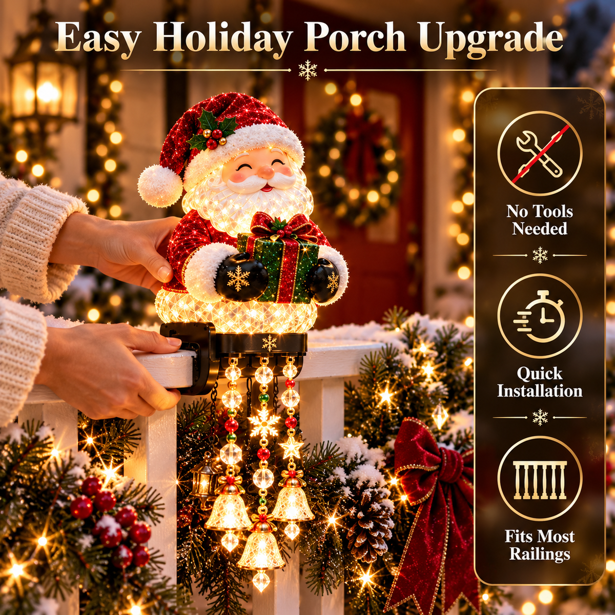 🎄 Christmas Character Railing Lights – Glowing Holiday Porch Decor