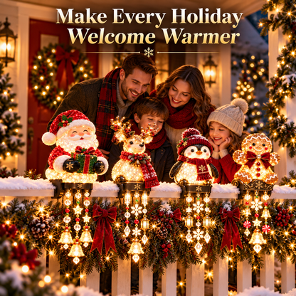 🎄 Christmas Character Railing Lights – Glowing Holiday Porch Decor