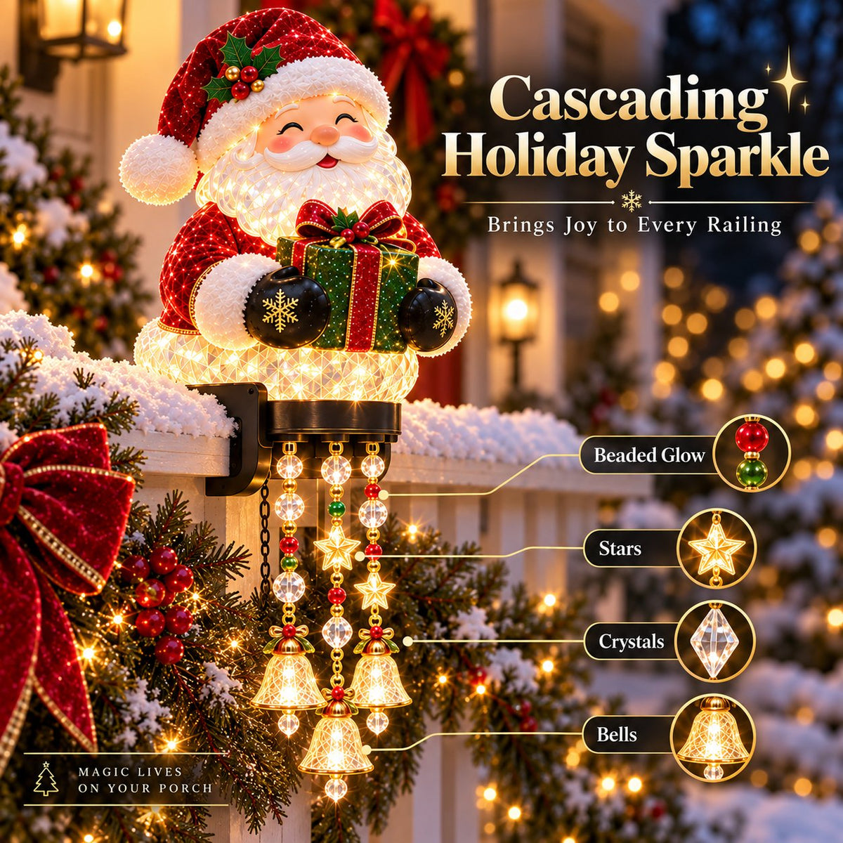 🎄 Christmas Character Railing Lights – Glowing Holiday Porch Decor