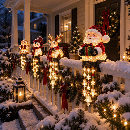 🎄 Christmas Character Railing Lights – Glowing Holiday Porch Decor