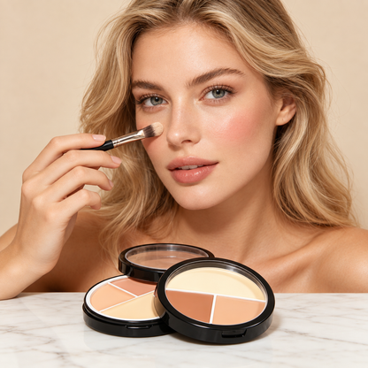 3-Color Multi-use Cream Concealer Palette, Buildable Medium to Full Coverage for Dark Circles, Blemishes and Redness