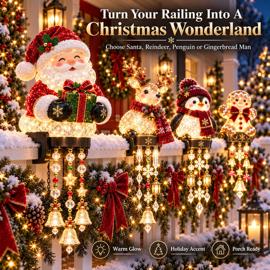 🎄 Christmas Character Railing Lights – Glowing Holiday Porch Decor